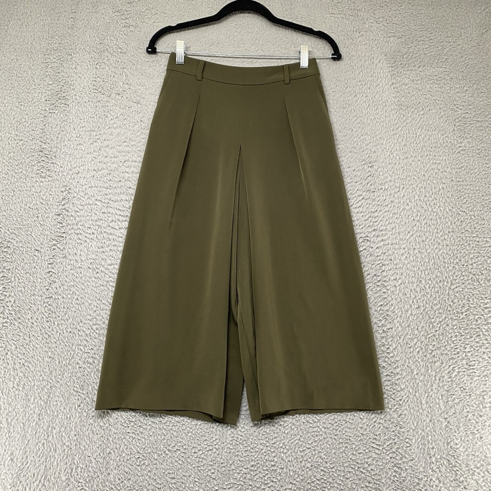 Uniqlo Culottes Womens Small Green Wide Leg Drapey Pleated Elastic Minimalist